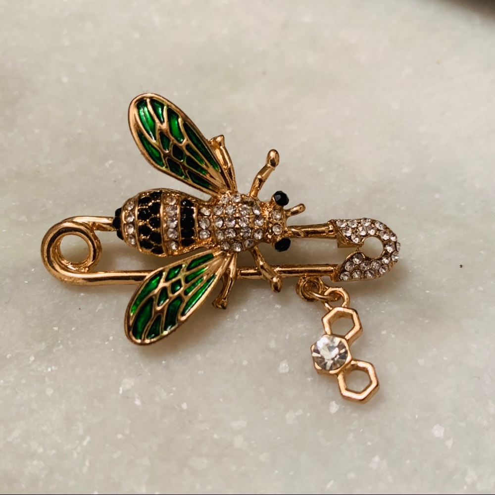 Gold Rhinestone Bee Brooch Pin